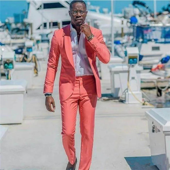 Simple Prince Suit For Wedding 2 Pieces With Peach Shawl Lapel