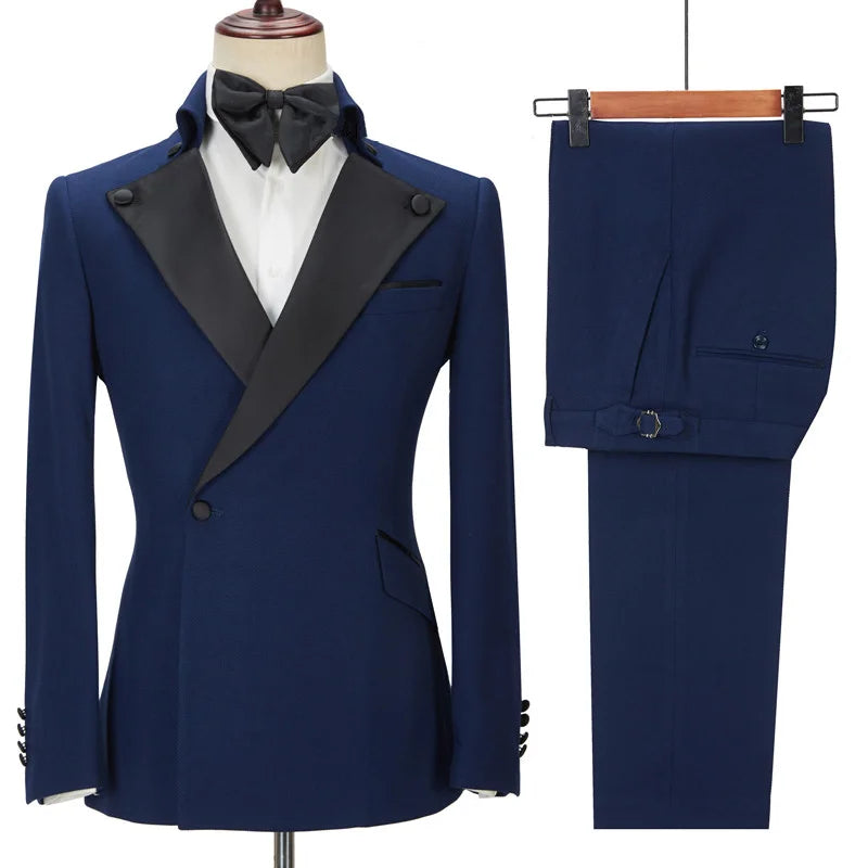 Formal Dark Navy Dinner Prom Suit Peak Lapel With Two Pieces For Men