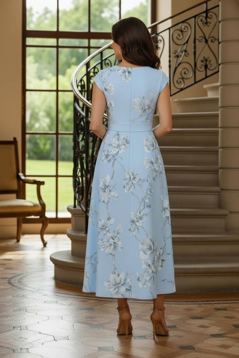 Elegant Floral V-Neck A-Line Midi Dress