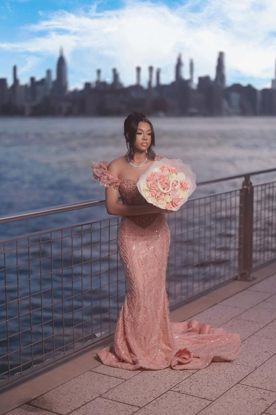 Coral Pink Sweetheart Straps Mermaid Prom Dress With Beadings