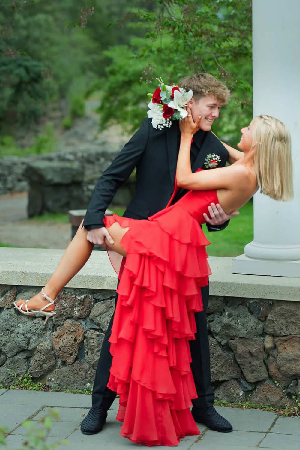 Cute A Line Sweetheart Red Chiffon Long Prom Dress