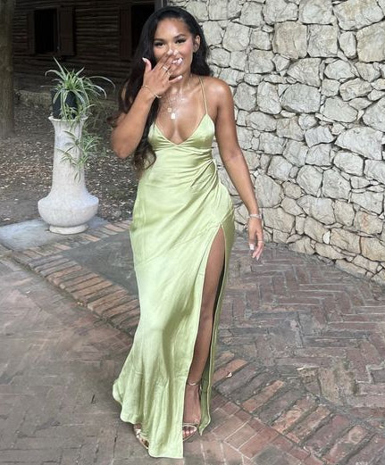 Sexy V-neck Spaghetti Strap Split Side Mermaid Long Prom Dress fg6890