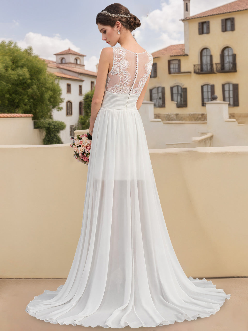 A-Line Scoop Neck Sleeveless Asymmetrical Wedding Dress