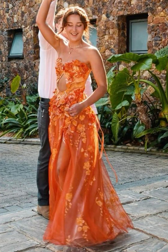 Stunning A Line Sweetheart Orange Tulle With Split