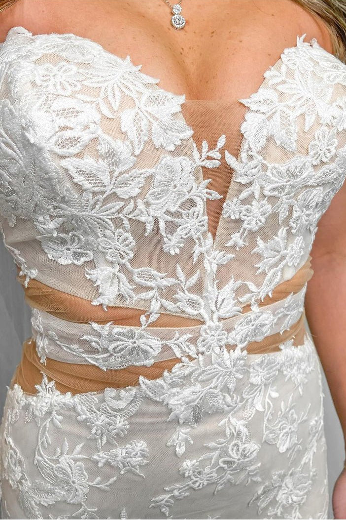 Sweetheart Sleeveless Allover Lace Applique Tulle Sweep Train Mermaid Wedding Dress