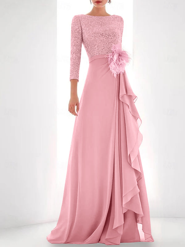 Jewel Neck Long Sleeves Asymmetrical Mother of the Bride Dress