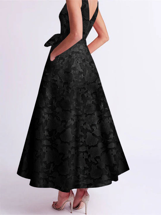 A-Line V-Neck Sleeveless Ankle-Length Rose Lace Applique Mother of the Bride Dress