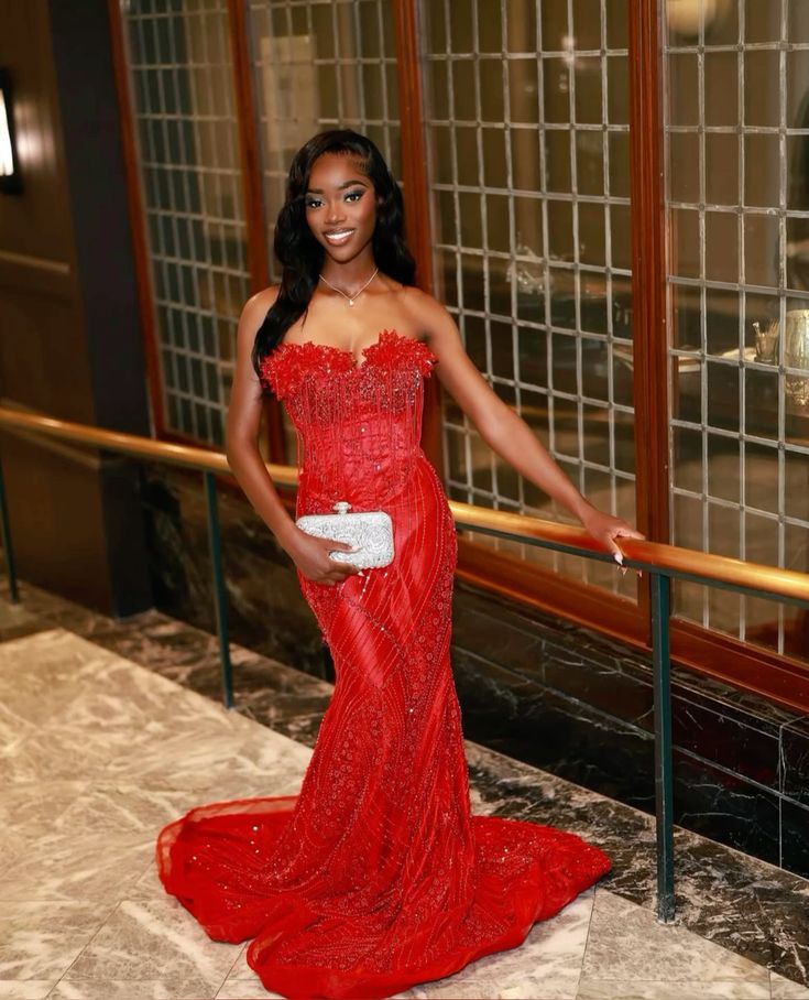 Red Sequin Evening Party Gown Formal Gown Birthday Gowns