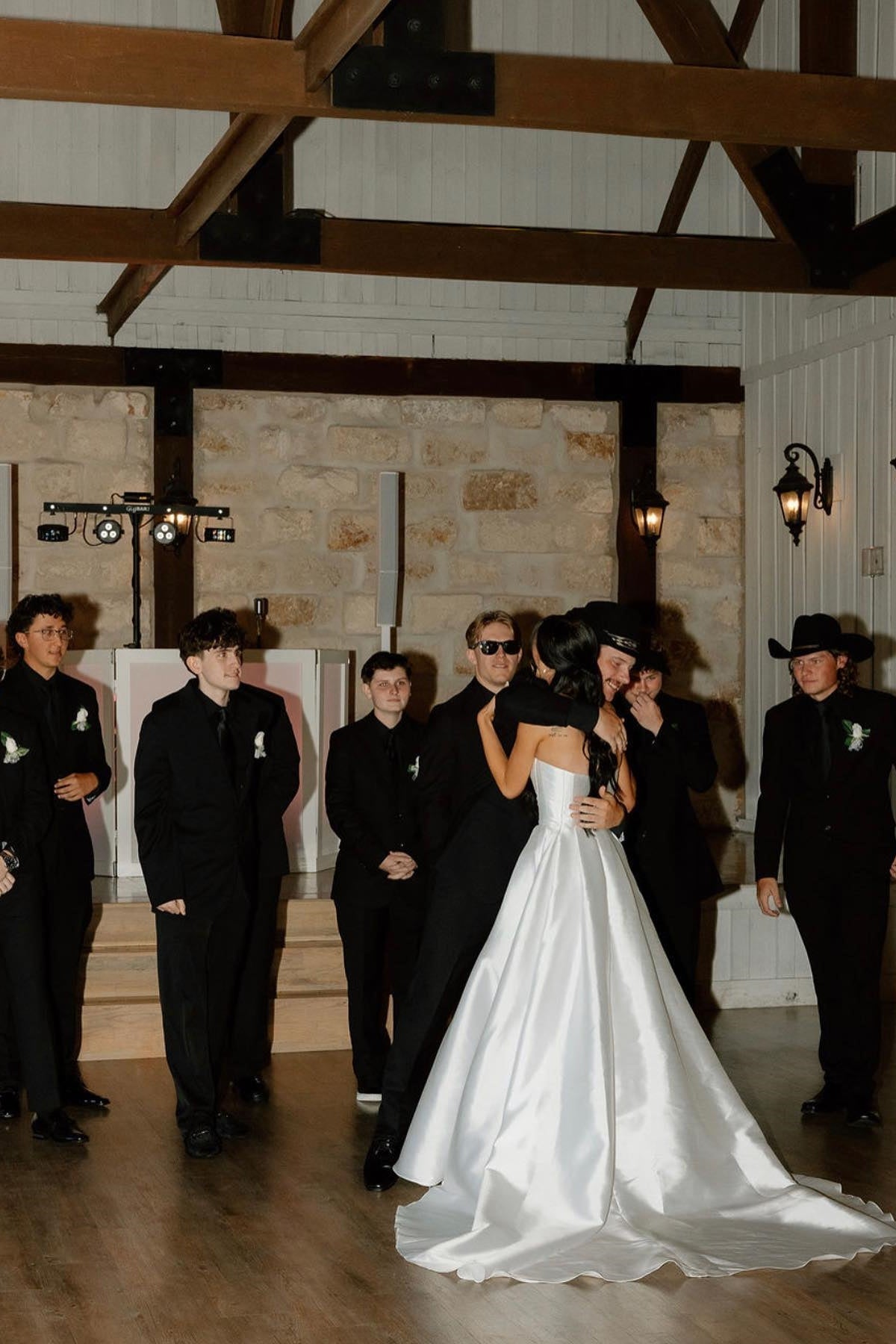 Charming A Line Deep V Neck White Satin Long Bridal Dress with Slit