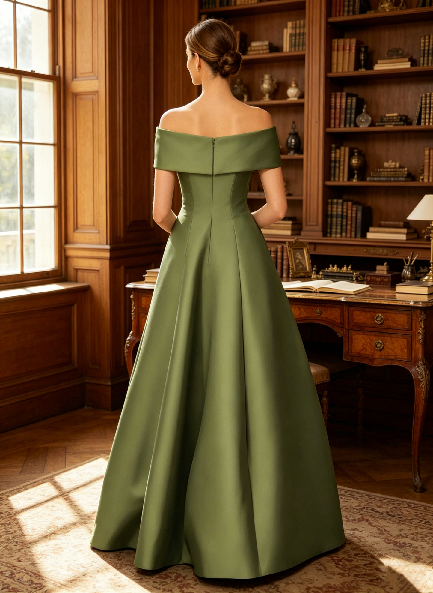 Elegant Off the Shoulder Satin A-Line Gown