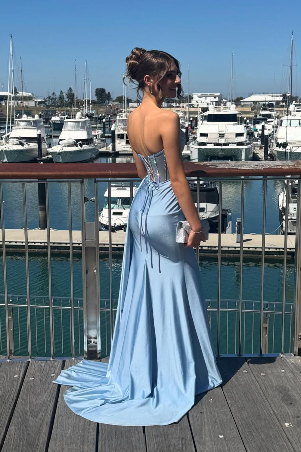 Sweetheart Off-Shoulder Sleeveless Beaded Satin Pleated Mermaid Prom Dress with Slit