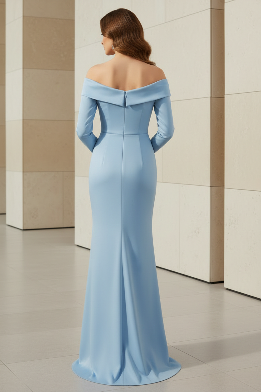 Off-the-shoulder Long Sleeve Pleated Bodycon Dress