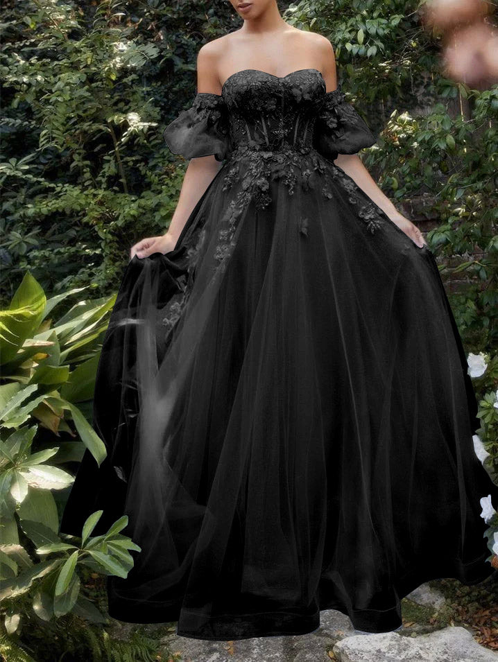 Princess Sweetheart Short Sleeves Floor-length Long Prom Dress