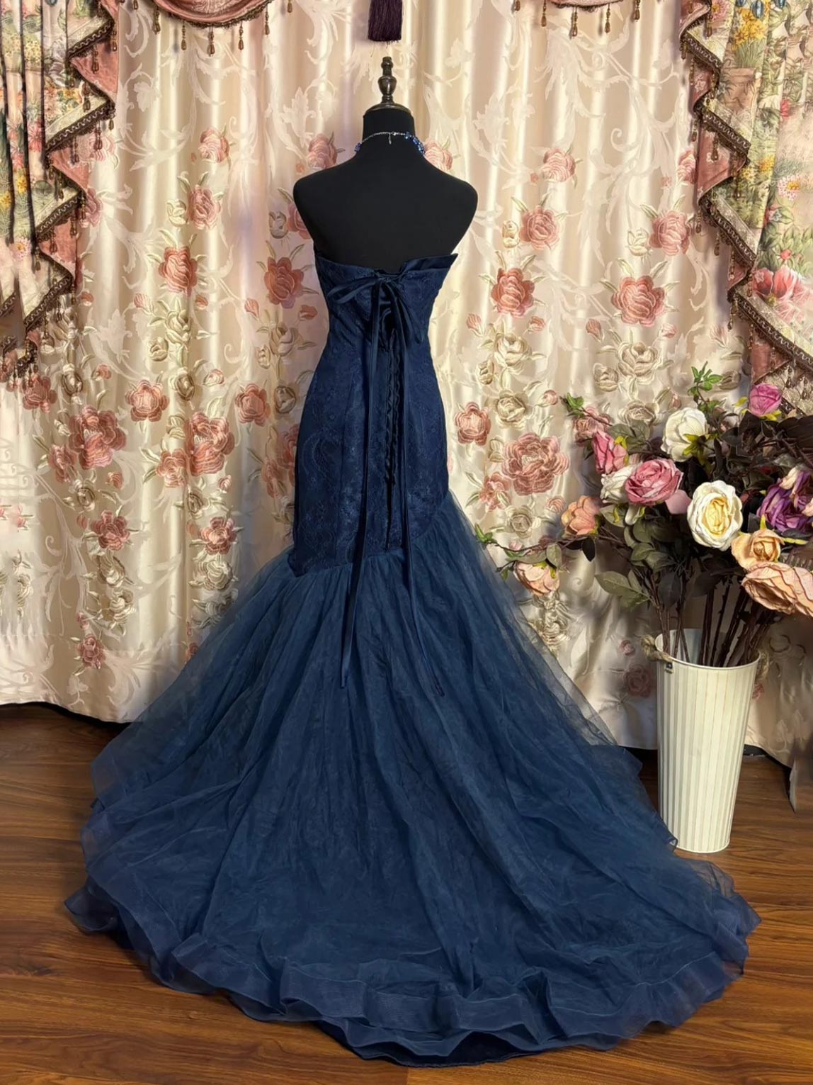 Mermaid Sweetheart Sleeveless Floor-Length Taffeta Lace Prom Dress