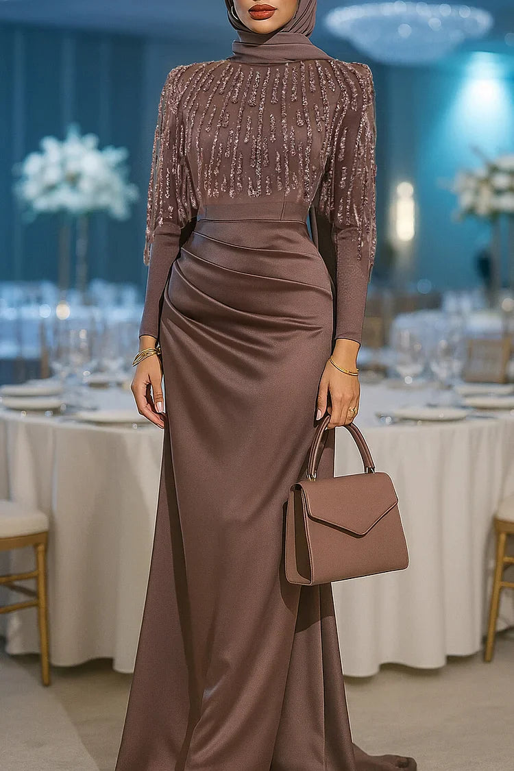 Sequin Embroidery Cover Ups Ruched Party Slim Fit Maxi Dresses