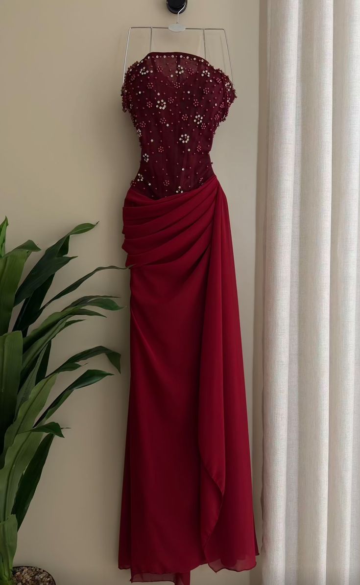 Classy Mermaid Spaghetti Strap Burgundy Prom Dress