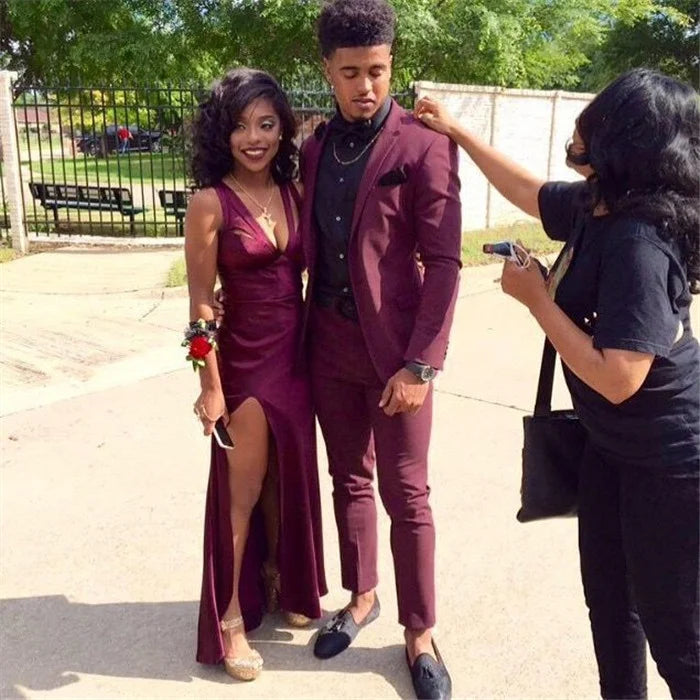 Casual Prom Party Suit 2 Pieces For Man With Burgundy