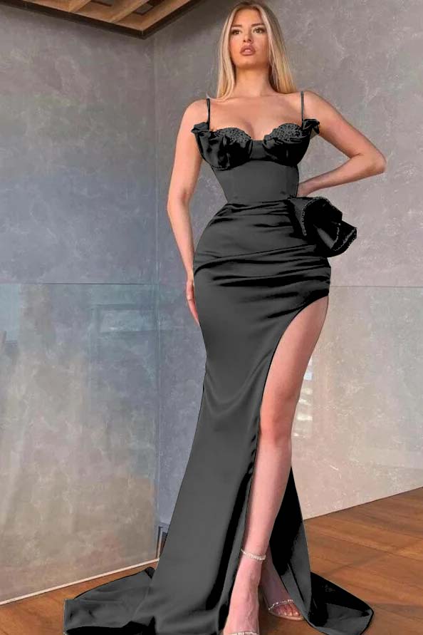 Spaghetti Straps Sleeveless Long Mermaid Prom Dress With Pleated