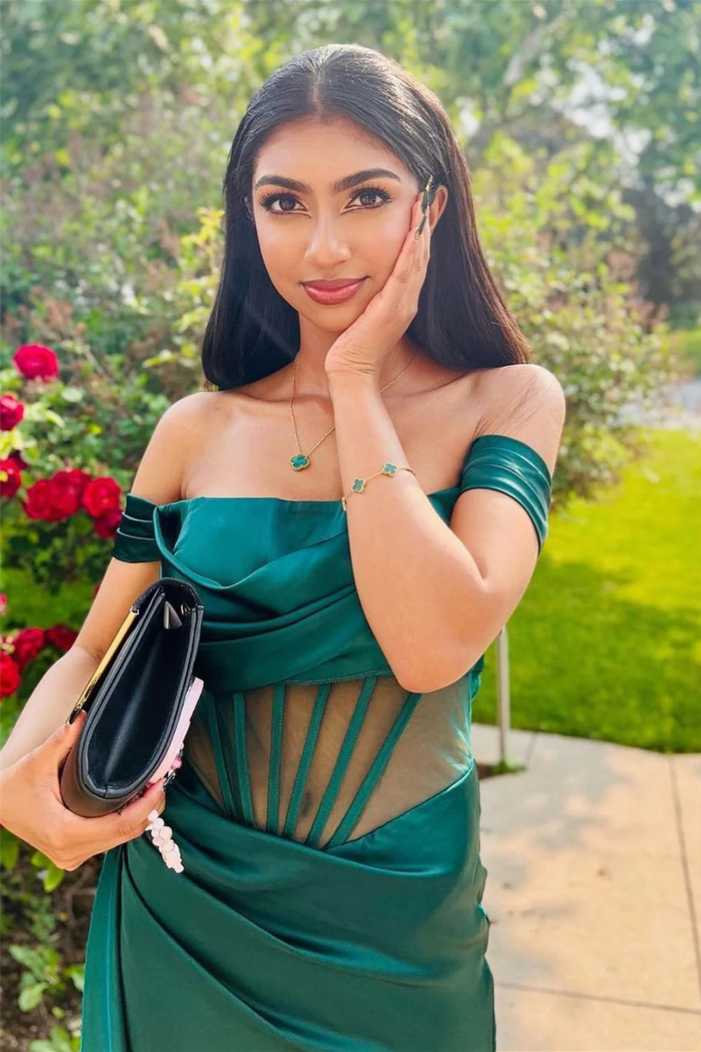 Stylish Mermaid Off the Shoulder Dark Green Corset Prom Dress