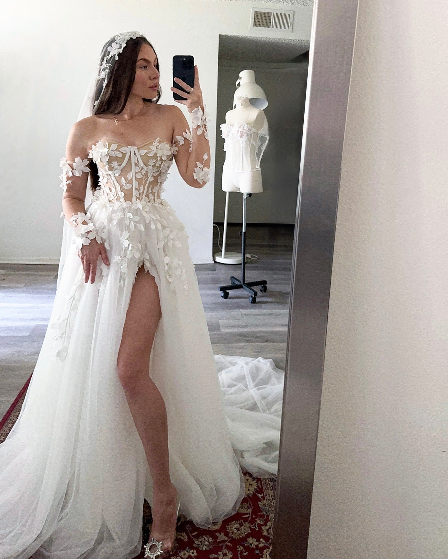A Line Boho Wedding Dresses Tulle 3d Flowers Wedding Gown