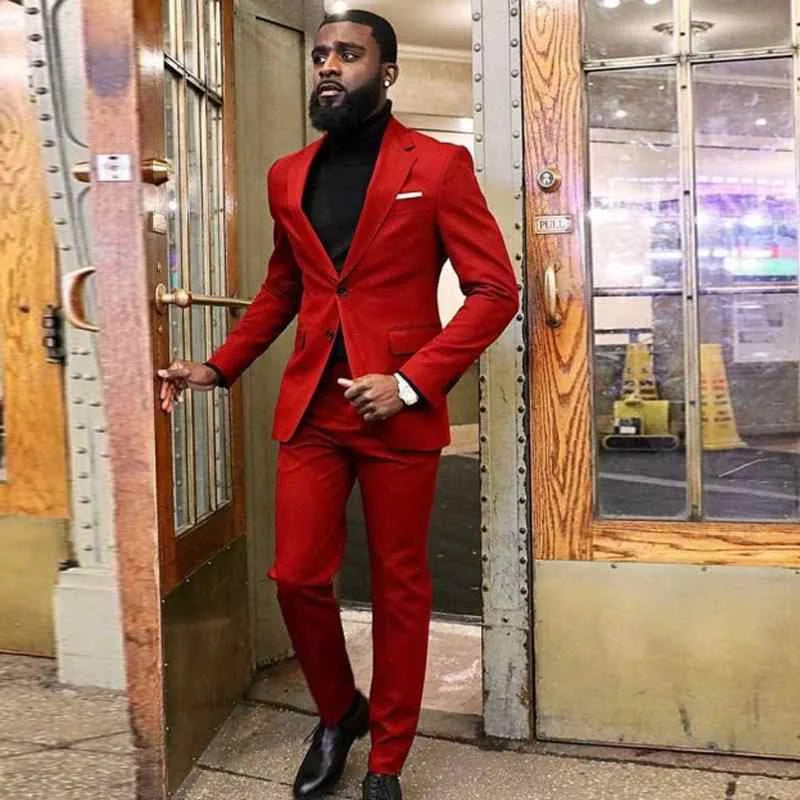 Fashion Casual Red Party Prom Suit 2 Pieces For Man On Sale