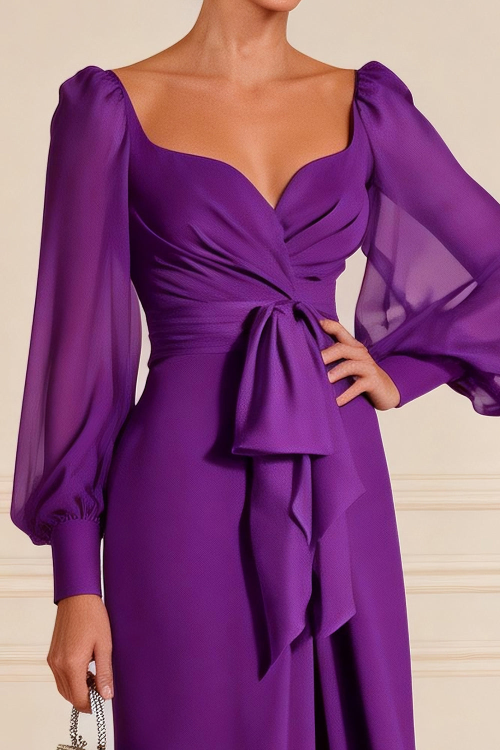 Purple Chiffon Sheath Long Sleeves Mother of the Bride Dress