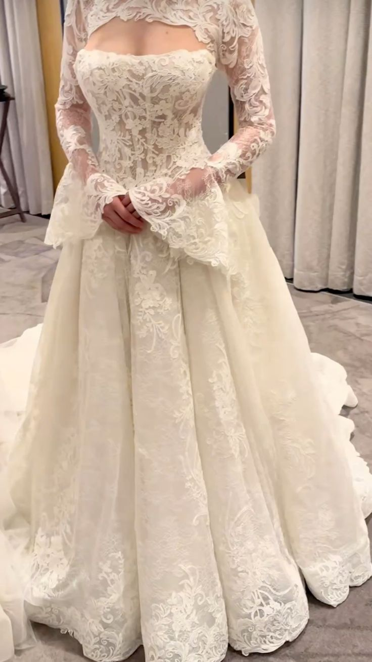 Lace Ivory Wedding Dress With Long Sleeves Classy Wedding Gown