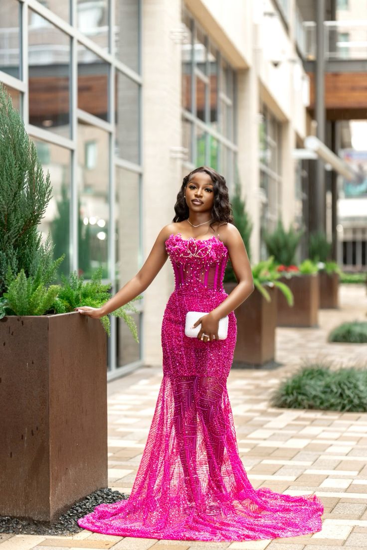 Fuchsia Black Women Prom Dresses Birthday Gowns