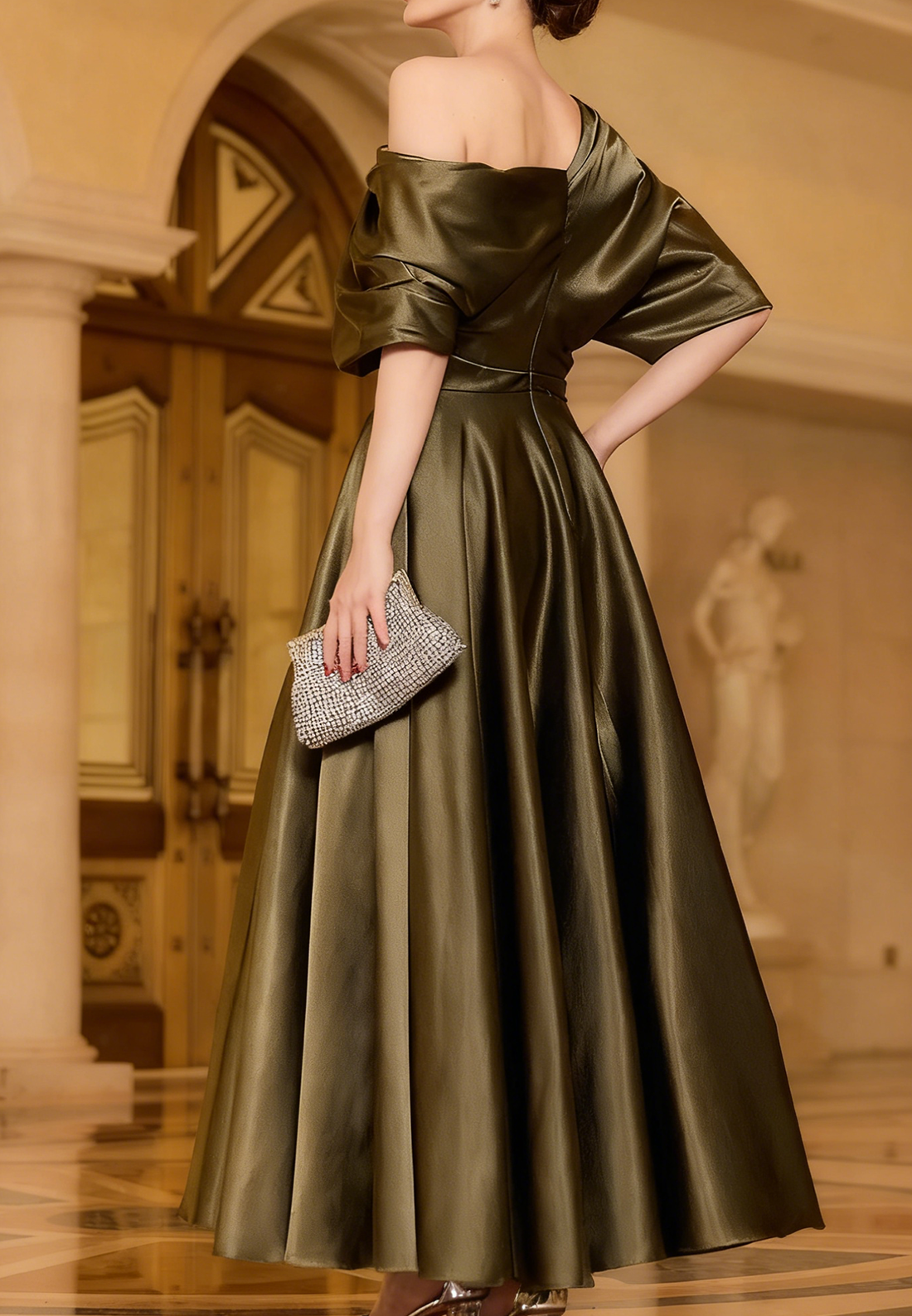 Radiant A-line Short Sleeves Pleated Ankle-Length Silk like Satin Mother of the Bride Dress