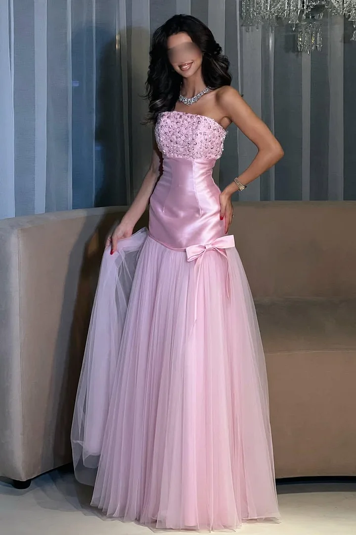 Strapless Sleeveless High Waist Long Prom Dress