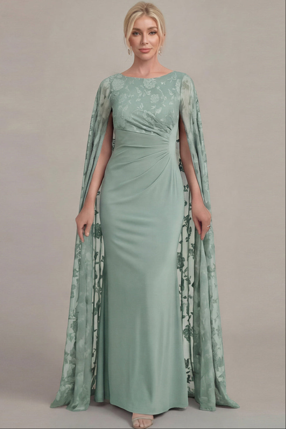 Scoop-Neck Floor-Length Applique Chiffon Mermaid Mother of the Bride Dress