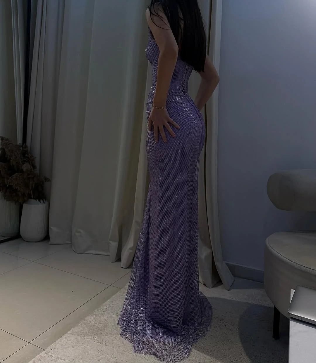 Purple Split Gorgeous Shining Strapless Prom Dress ZT0705