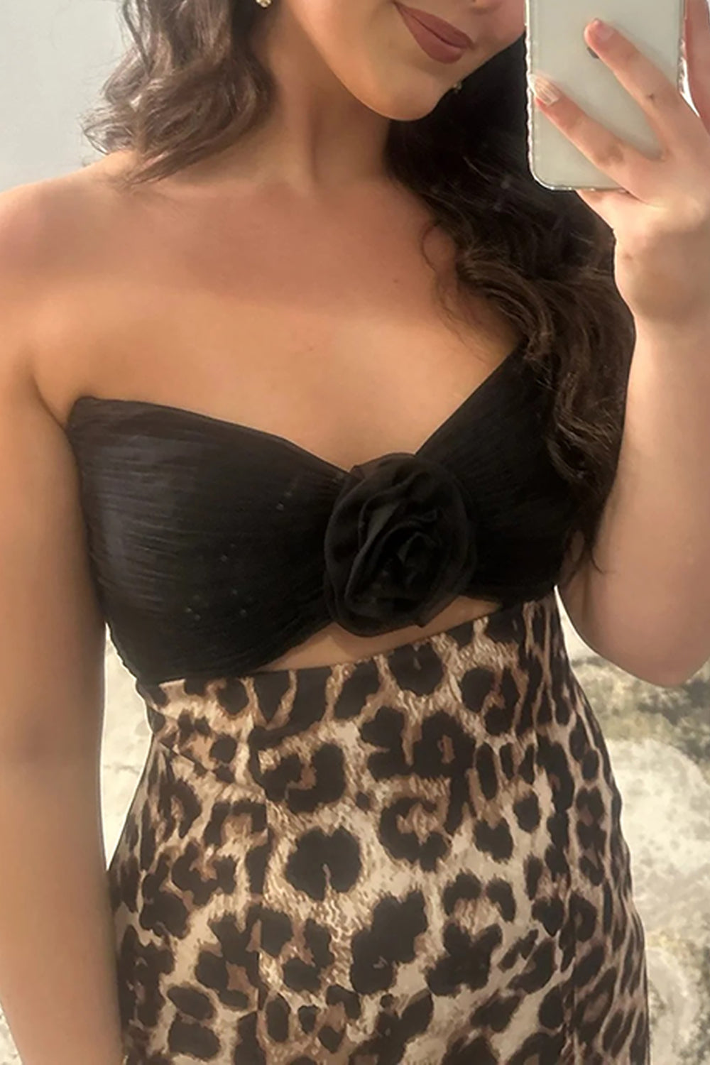 Mermaid Strapless Black Leopard Long Prom Dress