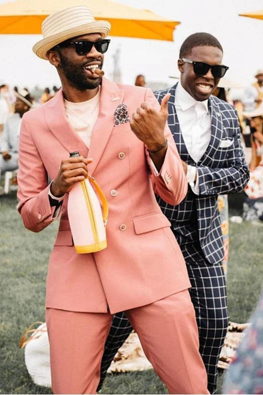 New Arrive Peaked Lapel Bespoke Business Prom Suit For Men With Double Breasted Gentle