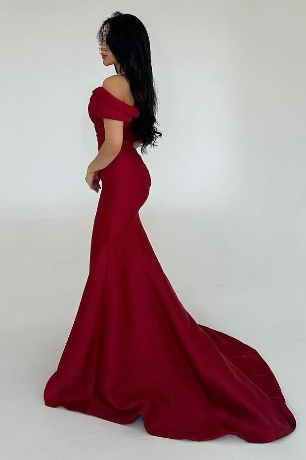 Off-Shoulder Sleeveless Mermaid Long Prom Dress With Pleated