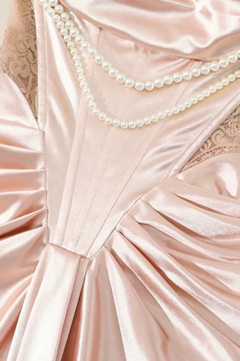 Sweetheart Spaghetti Straps Mermaid Prom Dress Sleeveless Beaded Pleated Satin Party Gowns