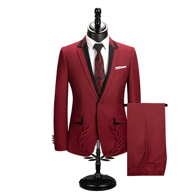 Popular World Red Tuxedo Suit Notched Lapel With One Button New For Groom