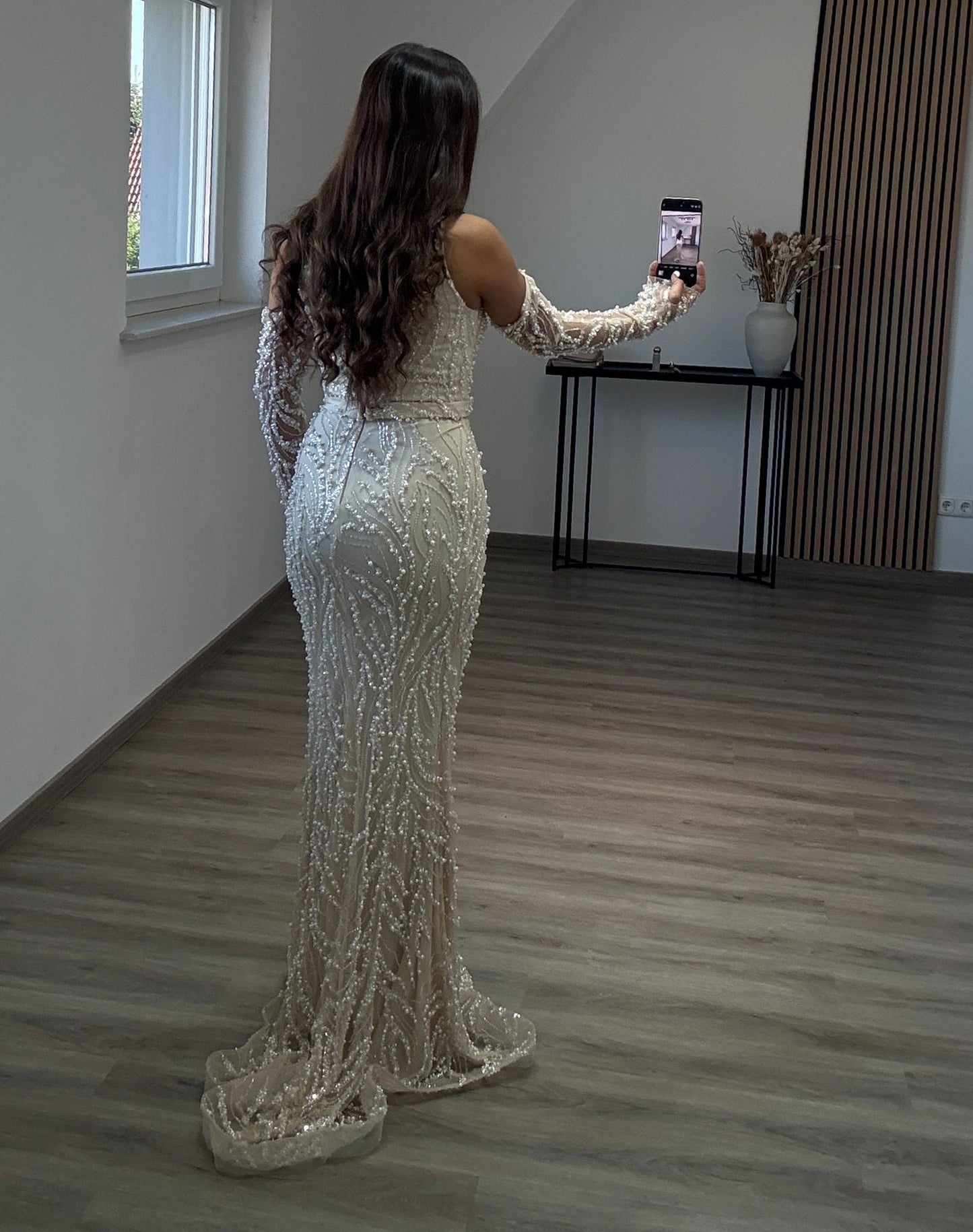 Simple A-Line Off-Shoulder Prom Dress with Train Empire-Waist Evening Dress