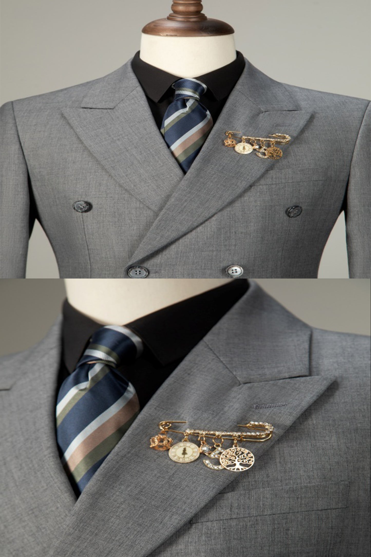 Grey Notched Lapel Three Pieces Prom Suit For Casual with Flap Pockets