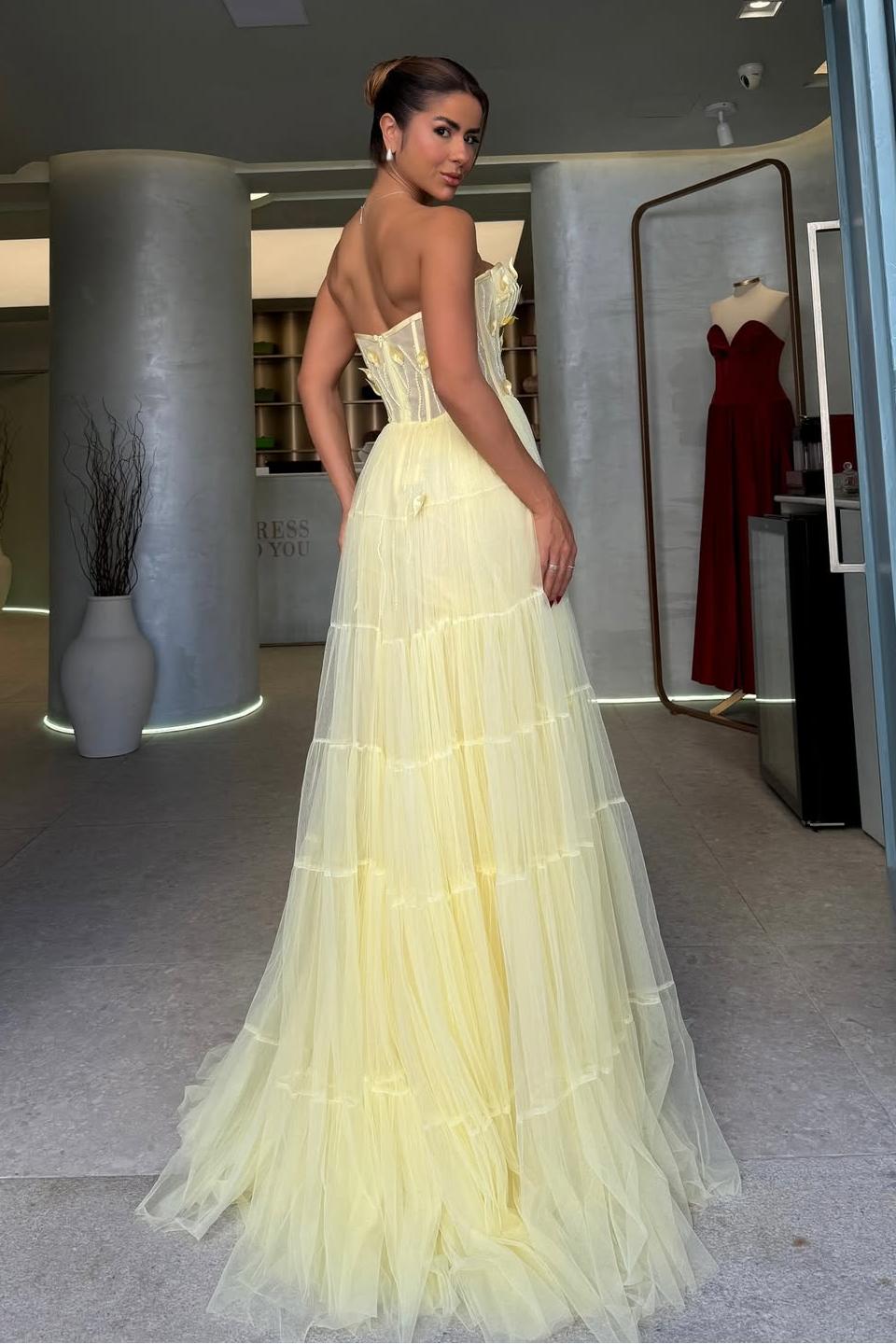 Tulle Strapless Sweetheart Sleeveless Long Prom Dress With Pleated