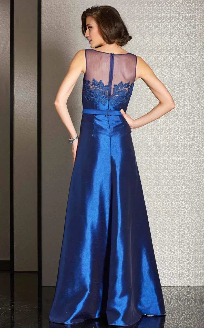 A-line illusion collar sleeveless lace mother of the bride dress