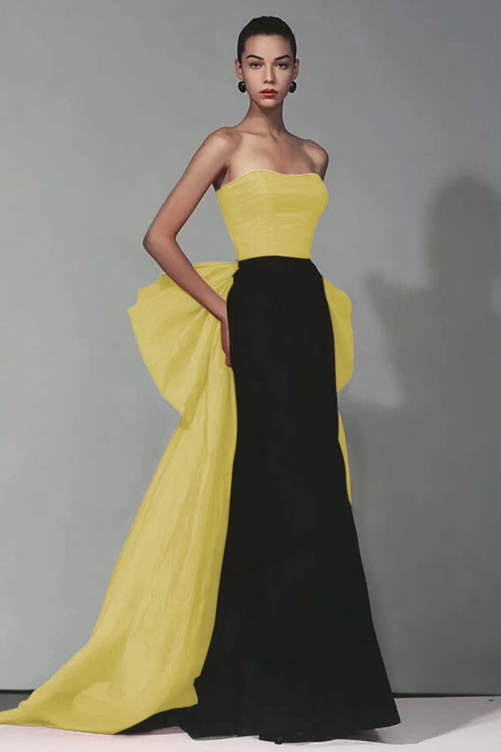 Black and Red Strapless Mermaid Long Formal Dress with Bow