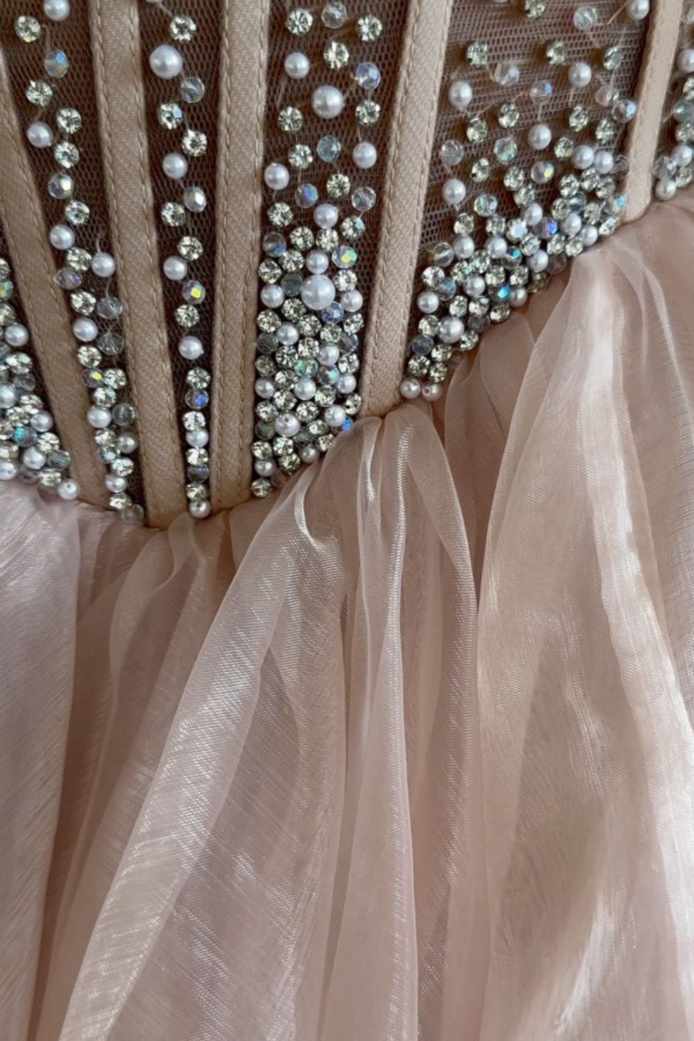 Cute A-Line Strapless Long Tulle Prom Dress With Split And Beading