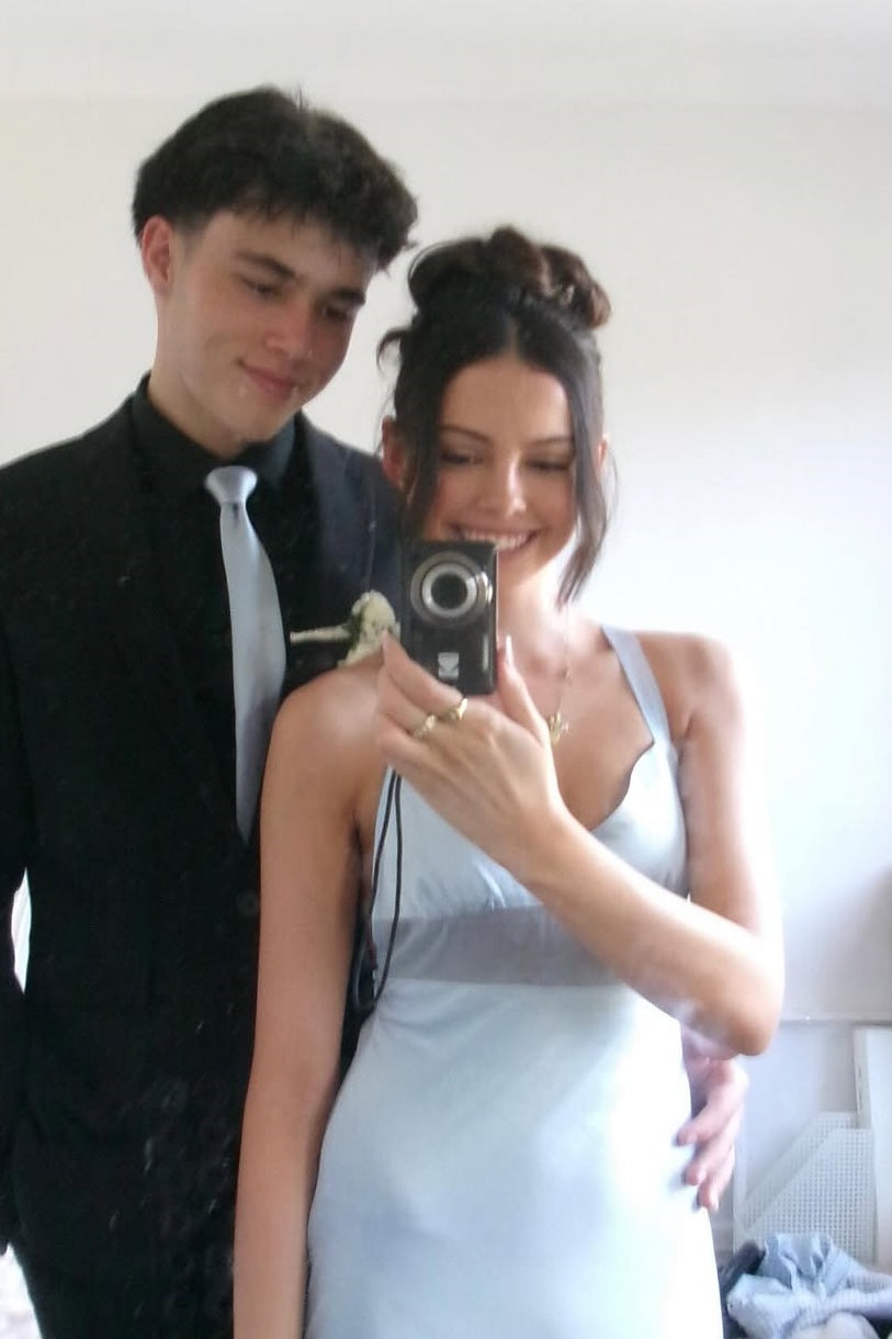 V-Neck Sheer Mesh Mermaid Blue Long Dress