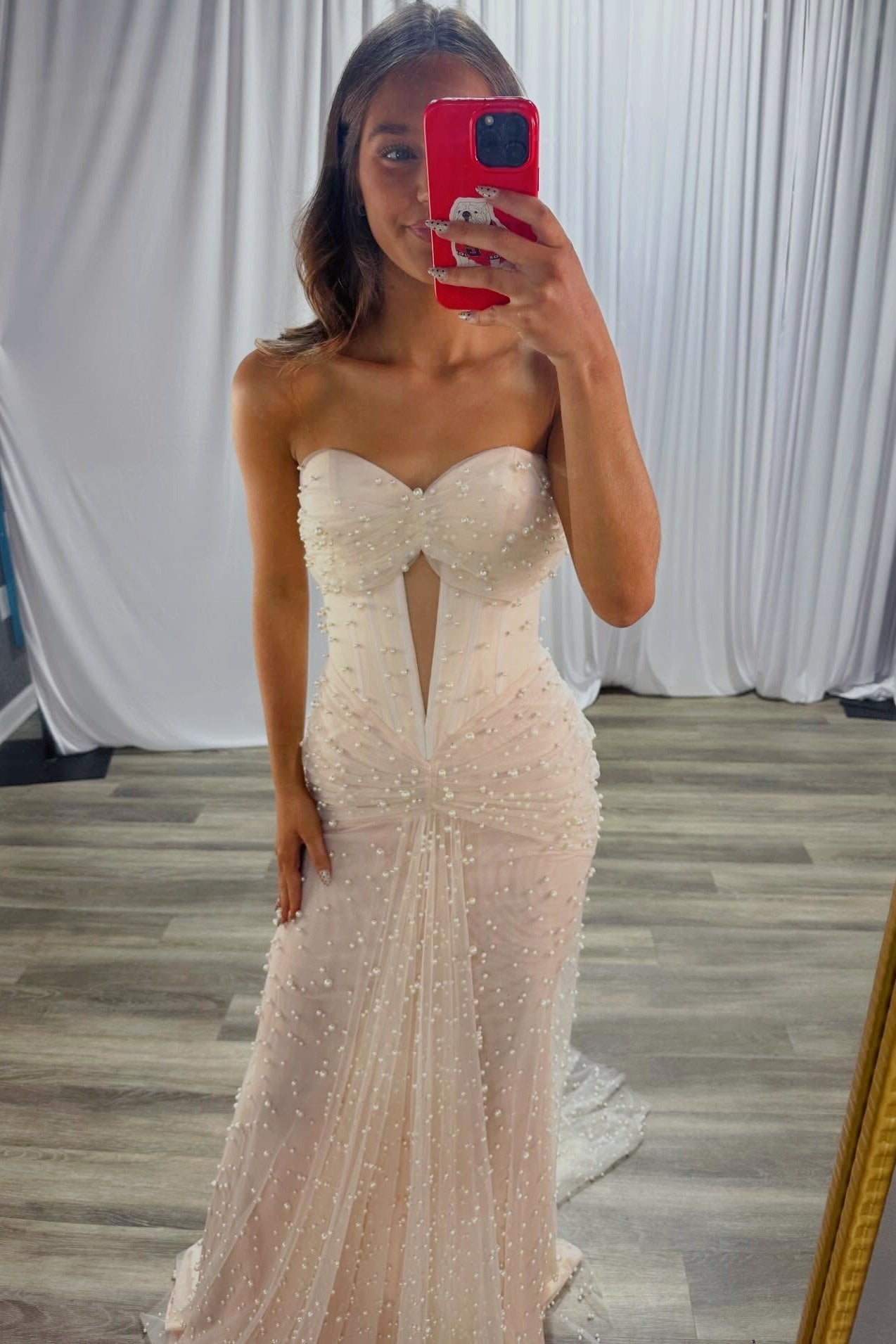 Pearls Sweetheart Cut-Out Mermaid Gown