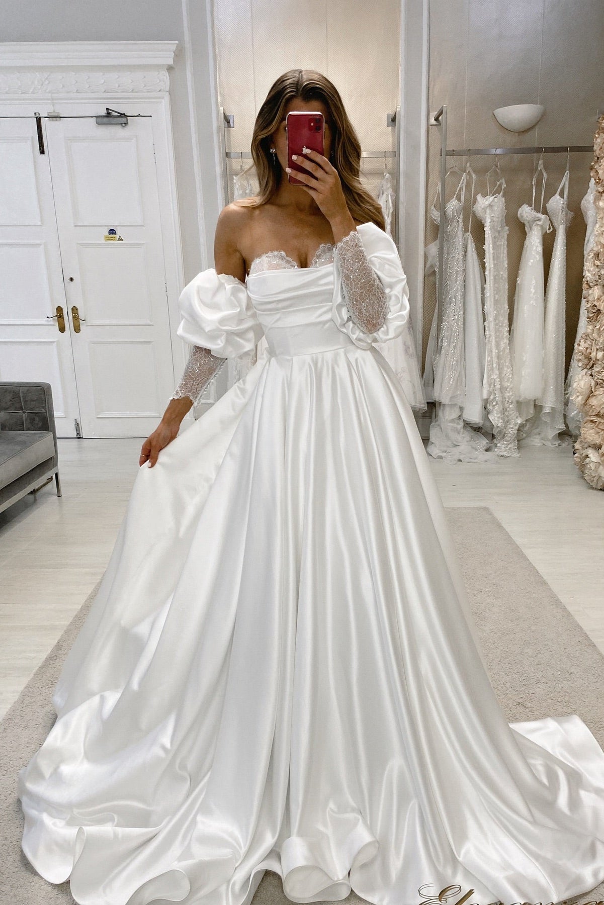 Elegant White A-Line Sweetheart Satin Wedding Dress With Lace