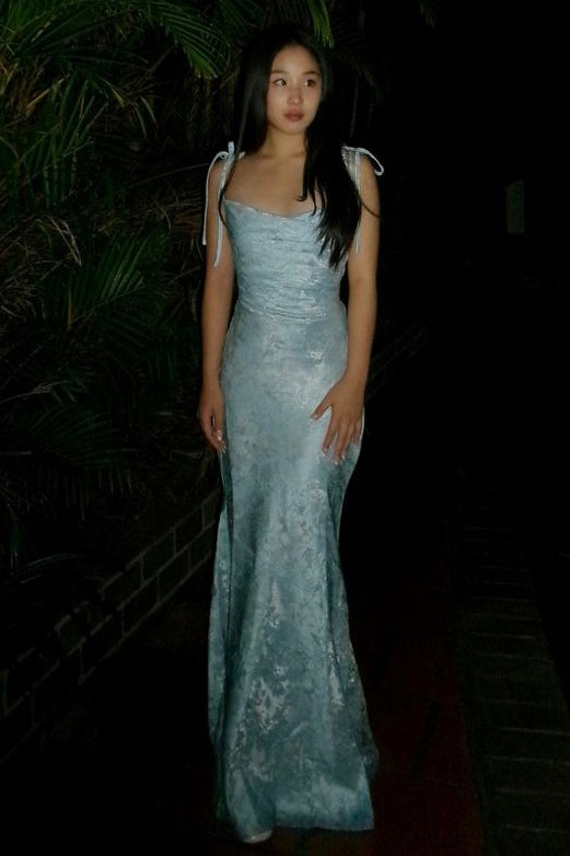 Elegant Mermaid Spaghetti Straps Light Blue Long Prom Dress