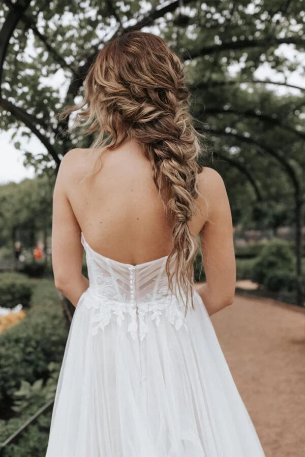 A Line Off Shoulder Long Sleeves Wedding Dress