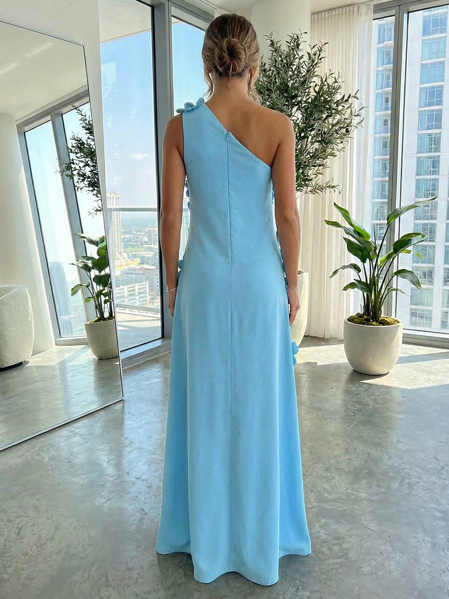A-Line One Shoulder 3D Flowers Formal Dress