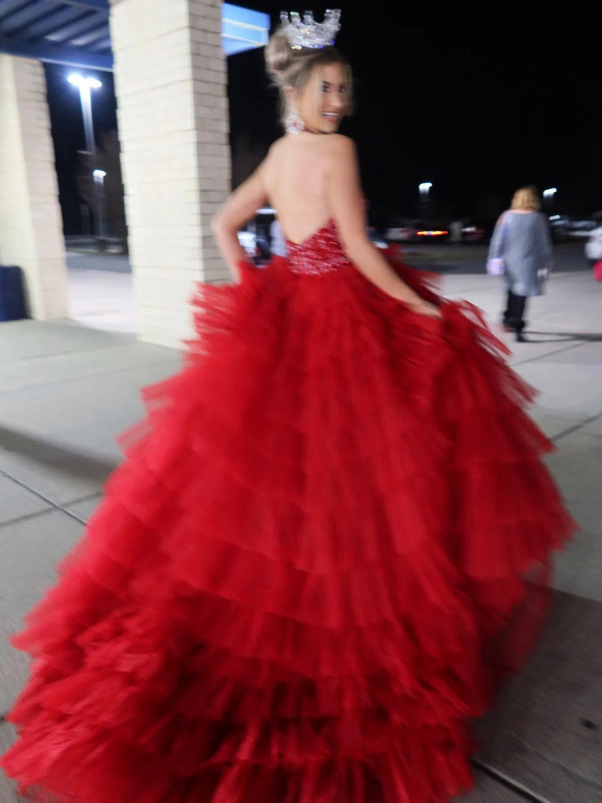 Halter V Neck Backless Beaded Red Long Prom Dress